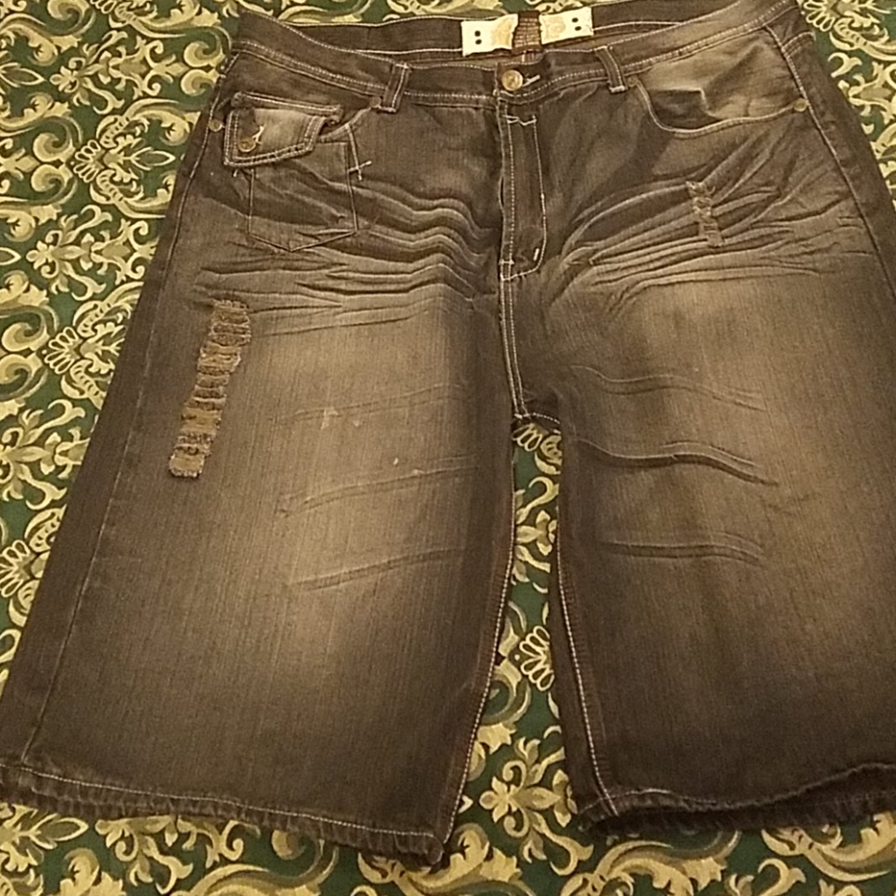 Distressed denim shorts